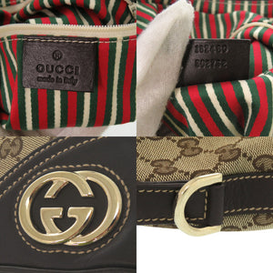美品 グッチ 182489 ゴールド金具 GGキャンバス レザー ブラウン ハンドバッグ ワンショルダー 0548【中古】GUCCI