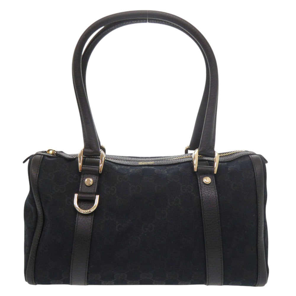 美品 グッチ ミニボストン 130942 GGキャンバス レザー ブラック ハンドバッグ 黒 0550【中古】GUCCI