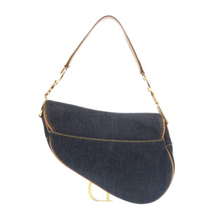 クリスチャンディオール サドルバッグ デニム レザー ネイビー ハンドバッグ 0553【中古】Christian Dior