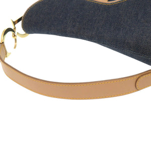 クリスチャンディオール サドルバッグ デニム レザー ネイビー ハンドバッグ 0553【中古】Christian Dior