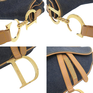 クリスチャンディオール サドルバッグ デニム レザー ネイビー ハンドバッグ 0553【中古】Christian Dior