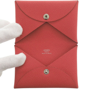 新品同様 エルメス カルヴィデュオ ヴォーエプソン ルージュトマト シルバー金具 X刻印(2016年製) カードケース 財布 赤 0565【中古】HERMES
