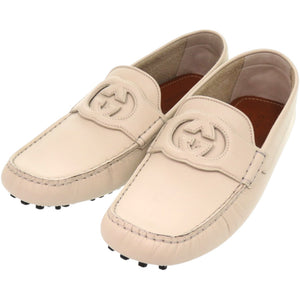 未使用品 グッチ ドライビングシューズ インターロッキングG 730148 レザー ホワイト 白 靴その他 0598【中古】GUCCI