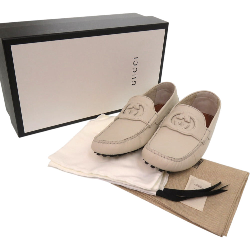 未使用品 グッチ ドライビングシューズ インターロッキングG 730148 レザー ホワイト 白 靴その他 0598【中古】GUCCI