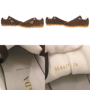 美品 プラダ トライアングルロゴ サイズ7 1/2 スエード ブラウン スニーカー 茶 0602【中古】PRADA メンズ