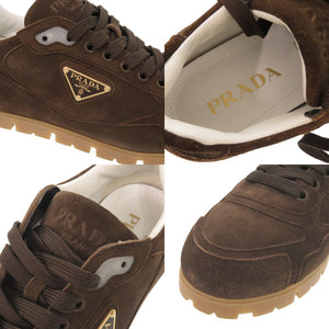 美品 プラダ トライアングルロゴ サイズ7 1/2 スエード ブラウン スニーカー 茶 0602【中古】PRADA メンズ