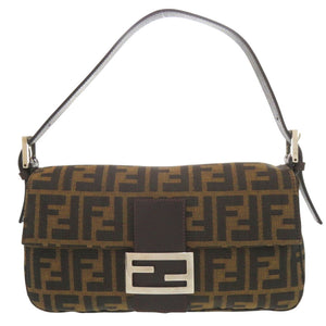 美品 フェンディ ズッカ柄 マンマバケット 2305 26424 レザー ナイロンジャガード ブラウン シルバー金具 ハンドバッグ 茶 0609【中古】FENDI