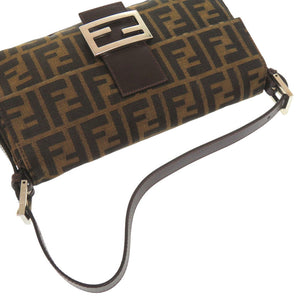 美品 フェンディ ズッカ柄 マンマバケット 2305 26424 レザー ナイロンジャガード ブラウン シルバー金具 ハンドバッグ 茶 0609【中古】FENDI