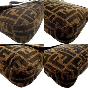 美品 フェンディ ズッカ柄 マンマバケット 2305 26424 レザー ナイロンジャガード ブラウン シルバー金具 ハンドバッグ 茶 0609【中古】FENDI