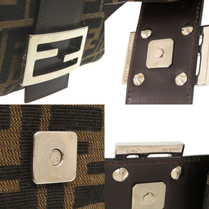 美品 フェンディ ズッカ柄 マンマバケット 2305 26424 レザー ナイロンジャガード ブラウン シルバー金具 ハンドバッグ 茶 0609【中古】FENDI