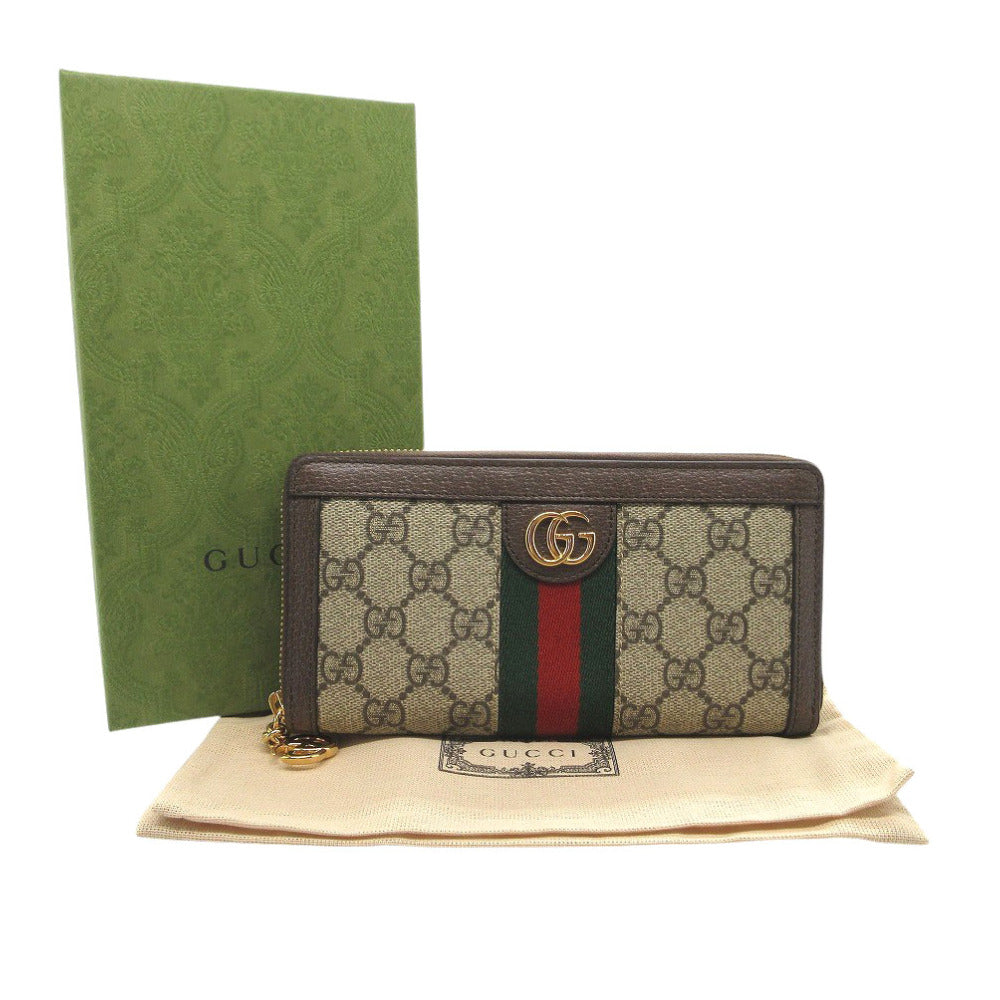 未使用 グッチ GGスプリーム ジップアラウンドウォレット GG オフィディア 523154 ブラウン 長財布 0618 【中古】 GUCCI