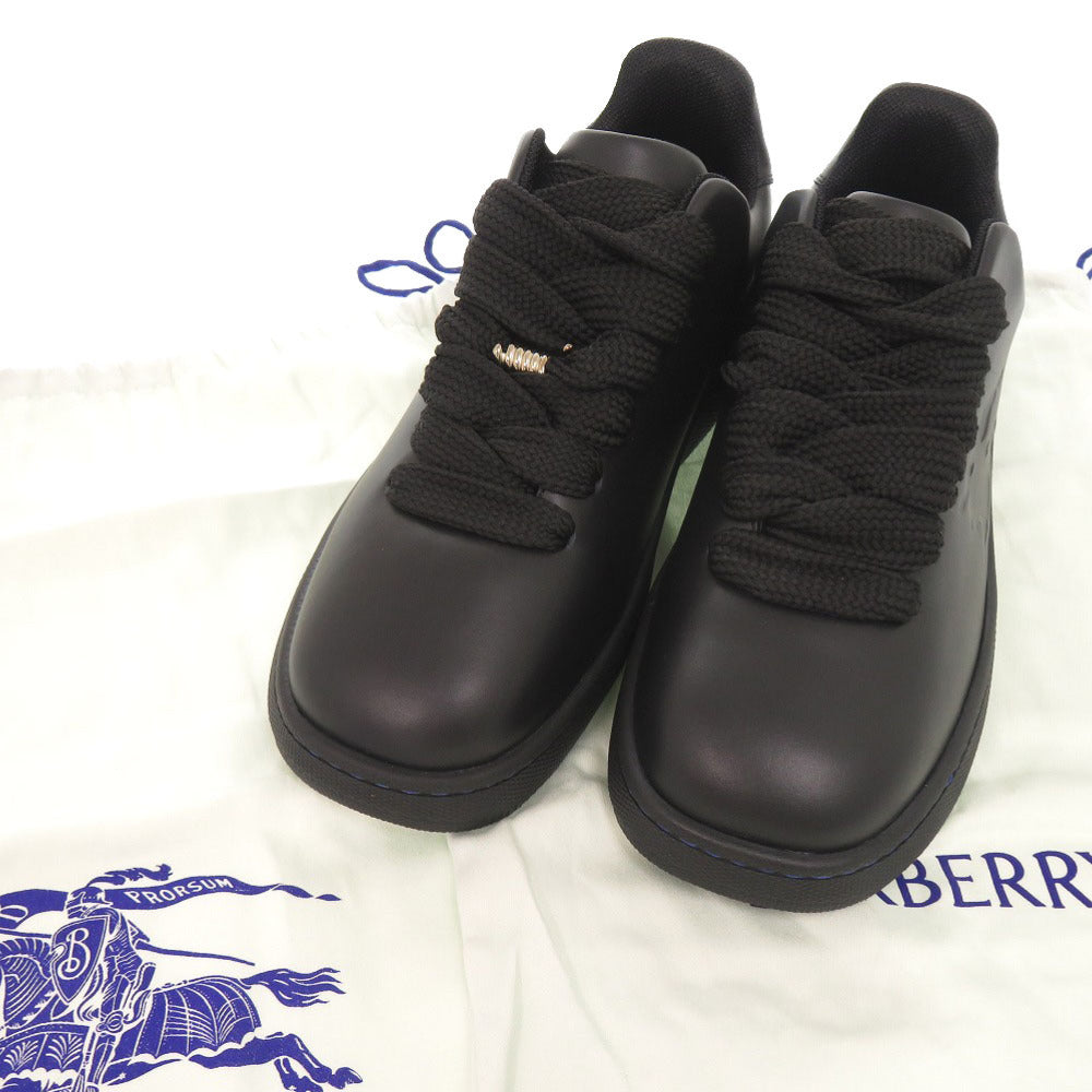 未使用品 バーバリー ボックス サイズ42 レザー ブラック スニーカー 黒 0624【中古】BURBERRY メンズ