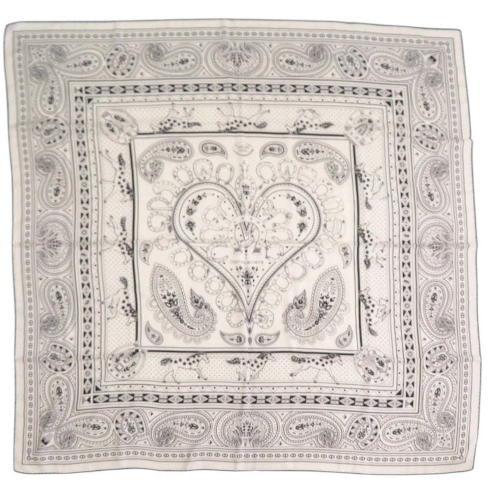 未使用品 エルメス カレ140 シュヴァルドゥクール カシシル140 バンダナ 野村大輔 カシミヤ シルク ホワイト スカーフ 0626【中古】HERMES