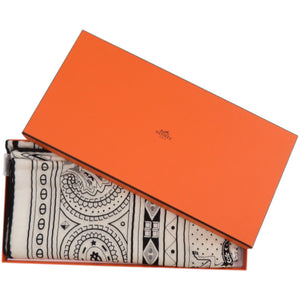 未使用品 エルメス カレ140 シュヴァルドゥクール カシシル140 バンダナ 野村大輔 カシミヤ シルク ホワイト スカーフ 0626【中古】HERMES