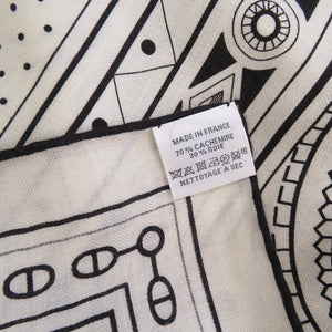 未使用品 エルメス カレ140 シュヴァルドゥクール カシシル140 バンダナ 野村大輔 カシミヤ シルク ホワイト スカーフ 0626【中古】HERMES