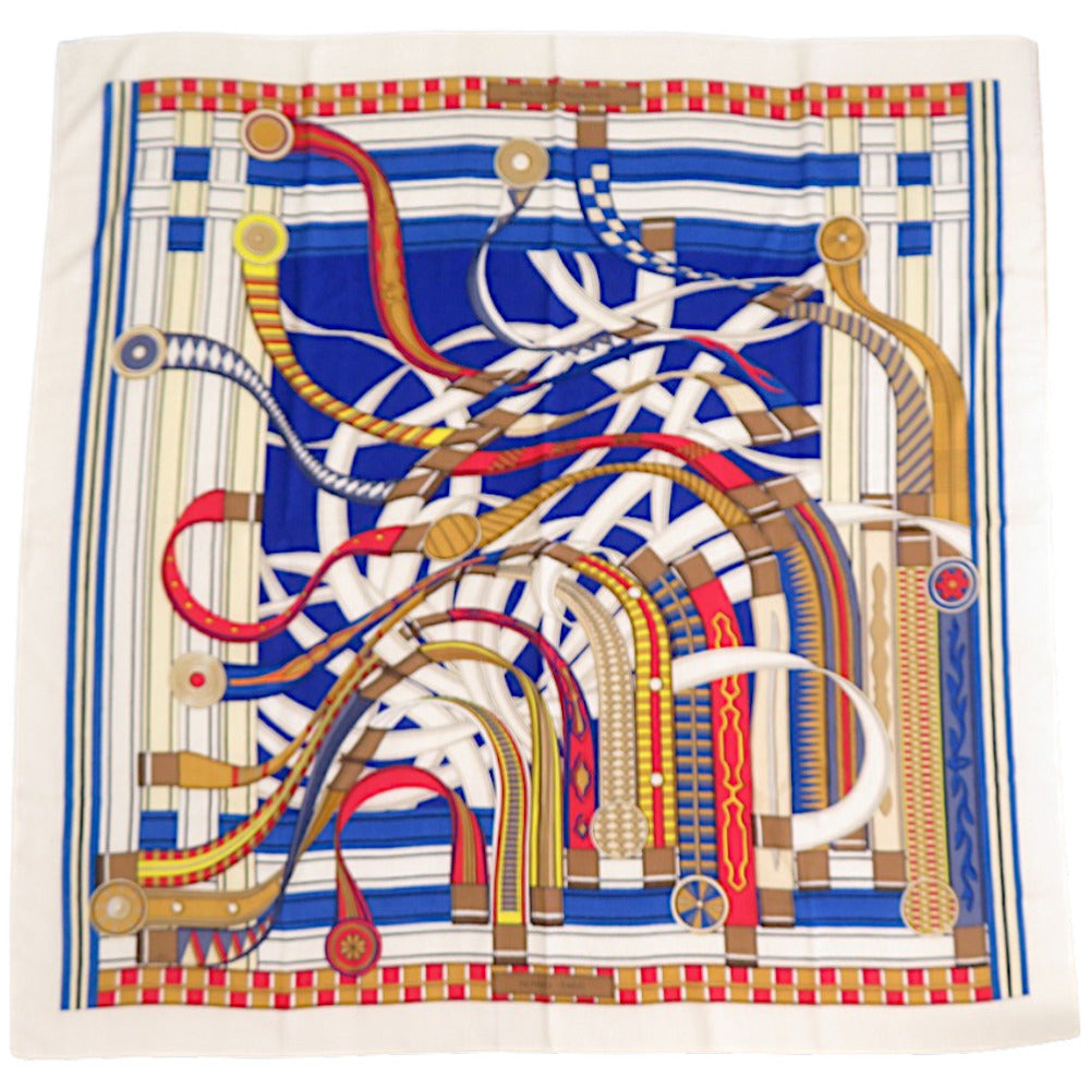 エルメス カレ140 カレジェアン ヴォルトエピルエット カシミヤ シルク ホワイト スカーフ 0628【中古】HERMES