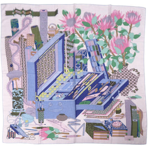 新品同様 エルメス カレ140 カレジェアン Les Tresors d'un Artiste ある画家の宝物 カシミヤ シルク ネイビー スカーフ 0629【中古】HERMES