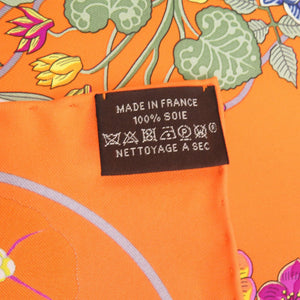 美品 エルメス カレ90 Planifleurs プラニフルール シルク オレンジ スカーフ 0639【中古】HERMES