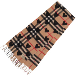 美品 バーバリー ノバチェック ハート カシミヤ ベージュ マフラー 0647【中古】BURBERRY