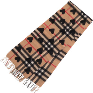 美品 バーバリー ノバチェック ハート カシミヤ ベージュ マフラー 0647【中古】BURBERRY