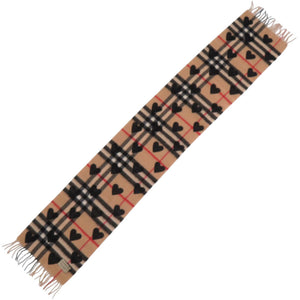 美品 バーバリー ノバチェック ハート カシミヤ ベージュ マフラー 0647【中古】BURBERRY