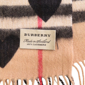 美品 バーバリー ノバチェック ハート カシミヤ ベージュ マフラー 0647【中古】BURBERRY