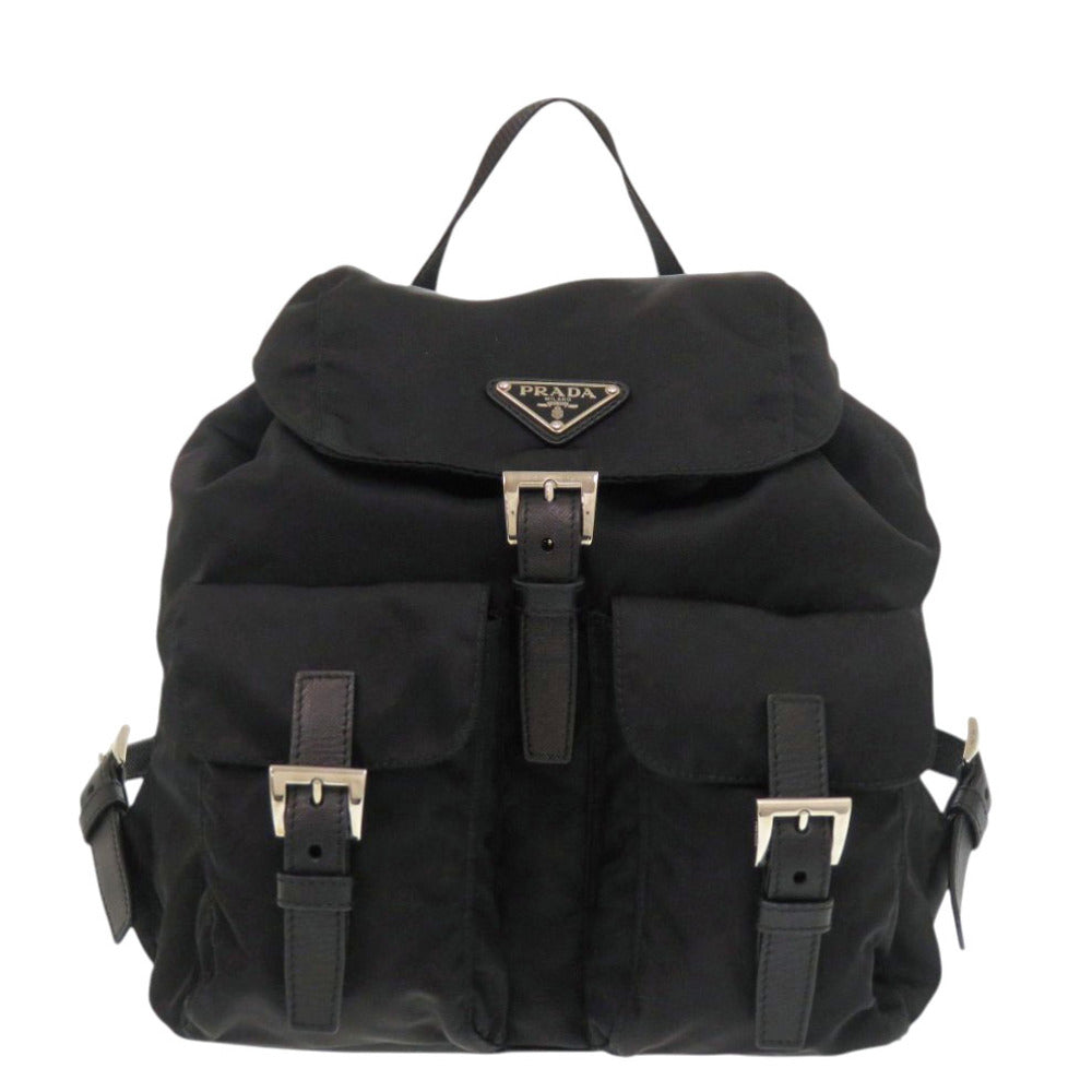 美品 プラダ スモール Re-Nylon バックパック BZ6677 ナイロン レザー ブラック リュック デイパック 黒 0653【中古】PRADA