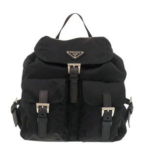 美品 プラダ スモール Re-Nylon バックパック BZ6677 ナイロン レザー ブラック リュック デイパック 黒 0653【中古】PRADA