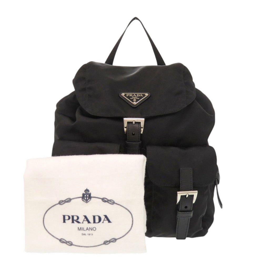 美品 プラダ スモール Re-Nylon バックパック BZ6677 ナイロン レザー ブラック リュック デイパック 黒 0653【中古】PRADA