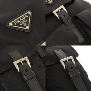 美品 プラダ スモール Re-Nylon バックパック BZ6677 ナイロン レザー ブラック リュック デイパック 黒 0653【中古】PRADA