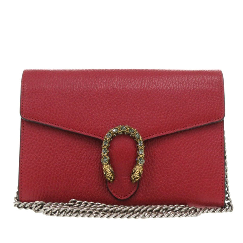 美品 グッチ ディオニュソス 401231 チェーンウォレット レザー レッド ショルダーバッグ 赤 0687【中古】GUCCI