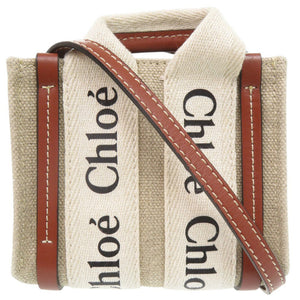 美品 クロエ 2WAY ウッディ ナノ トート CHC22AP235I26 レザー/リネンキャンバス ベージュ ショルダーバッグ 0690【中古】Chloe