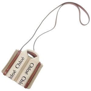 美品 クロエ 2WAY ウッディ ナノ トート CHC22AP235I26 レザー/リネンキャンバス ベージュ ショルダーバッグ 0690【中古】Chloe