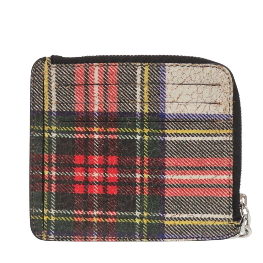 美品 メゾン マルジェラ タータンチェック レザー レッド ブラック コインケース 0698【中古】Maison Margiela