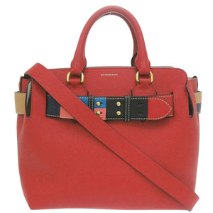 美品 バーバリー 2WAY レザー レッド ハンドバッグ 赤 0720【中古】BURBERRY