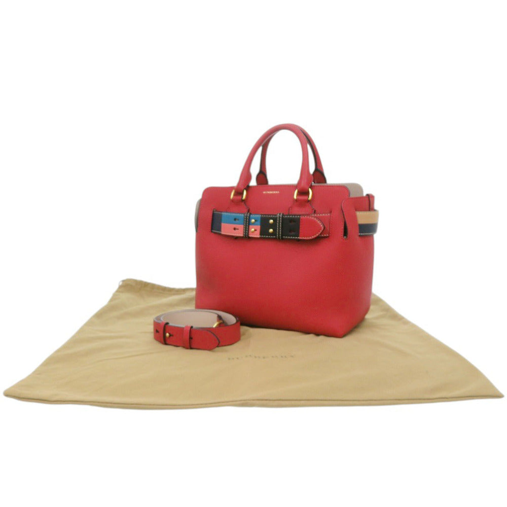 美品 バーバリー 2WAY レザー レッド ハンドバッグ 赤 0720【中古】BURBERRY