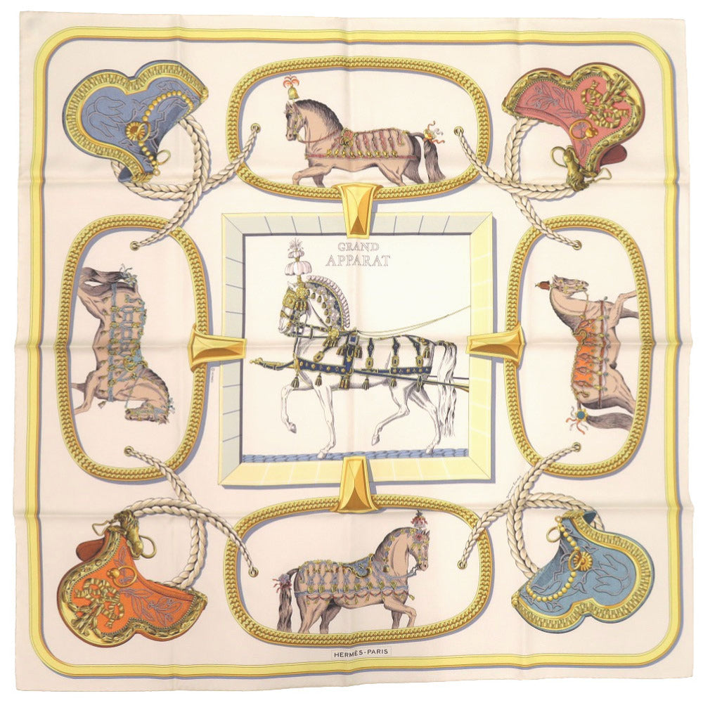 未使用品 エルメス カレ90 グラン アパラ GRAND APPARAT シルク クリーム ゴールド ベージュ スカーフ 0724【中古】HERMES