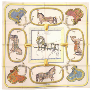 未使用品 エルメス カレ90 グラン アパラ GRAND APPARAT シルク クリーム ゴールド ベージュ スカーフ 0724【中古】HERMES