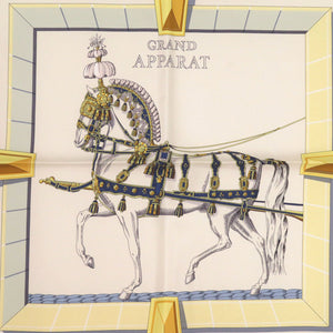 未使用品 エルメス カレ90 グラン アパラ GRAND APPARAT シルク クリーム ゴールド ベージュ スカーフ 0724【中古】HERMES