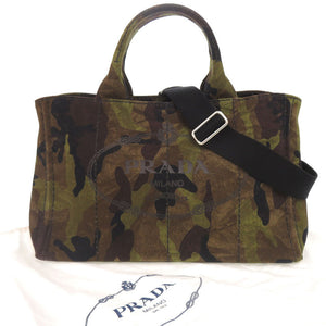 美品 プラダ カナパ カモフラージュ柄 迷彩柄 キャンバス 2WAY トートバッグ ハンドバッグ ショルダーバッグ 0726【中古】PRADA
