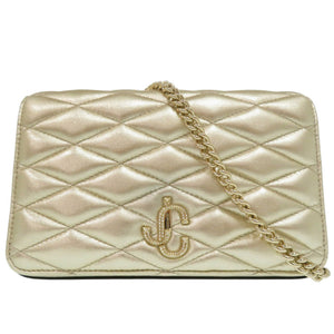美品 ジミーチュウ JCバー キルティング チェーンウォレット 長財布 レザー ベージュ 0727【中古】JIMMY CHOO