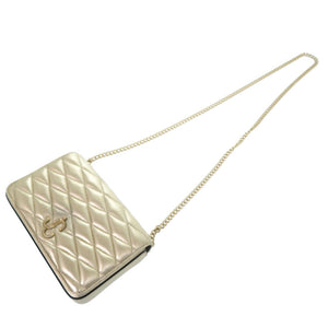 美品 ジミーチュウ JCバー キルティング チェーンウォレット 長財布 レザー ベージュ 0727【中古】JIMMY CHOO