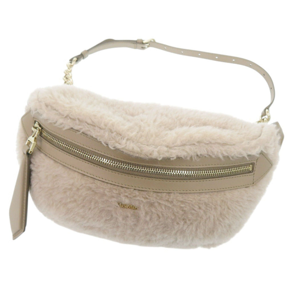 新品同様 マックスマーラ テディベア レザー/ボア ベージュ ウエストバッグ 0732【中古】MAX MARA