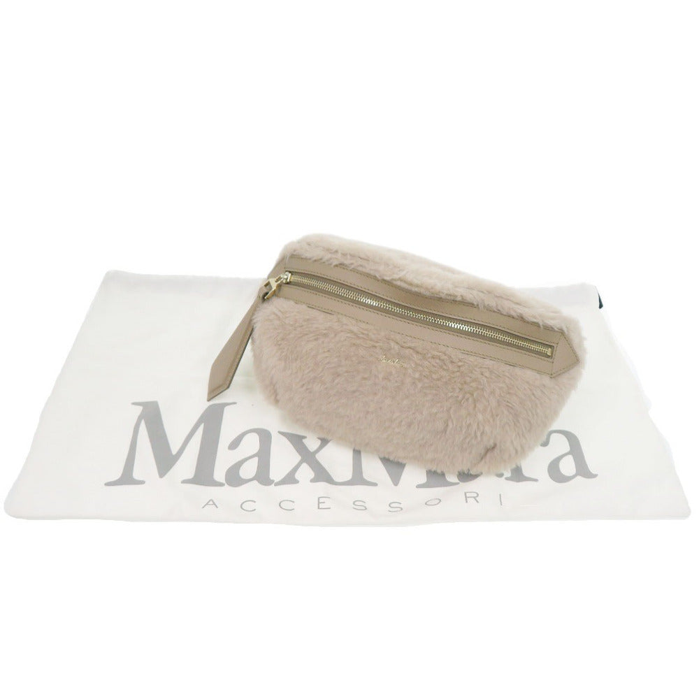 新品同様 マックスマーラ テディベア レザー/ボア ベージュ ウエストバッグ 0732【中古】MAX MARA