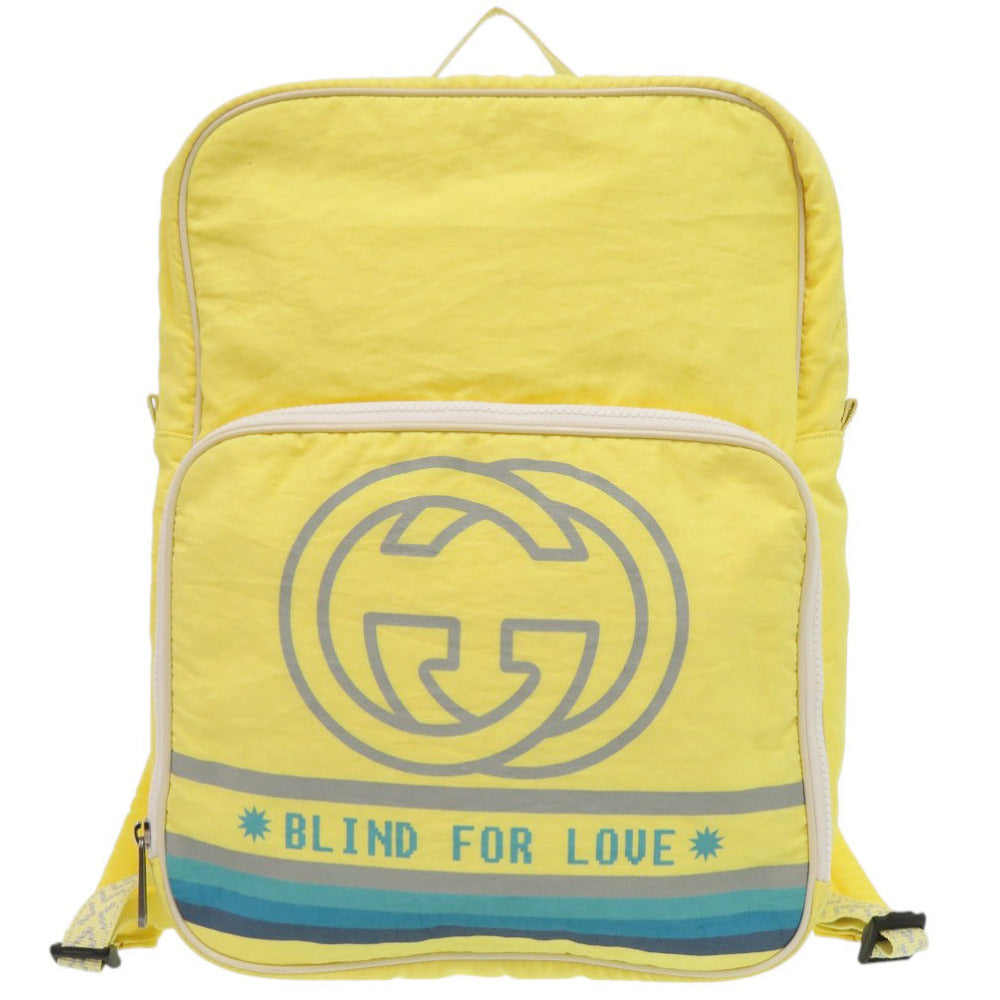 美品 グッチ インターロッキングG ブラインド フォー ラブ 536724 イエロー リュック デイパック 黄 0736【中古】GUCCI