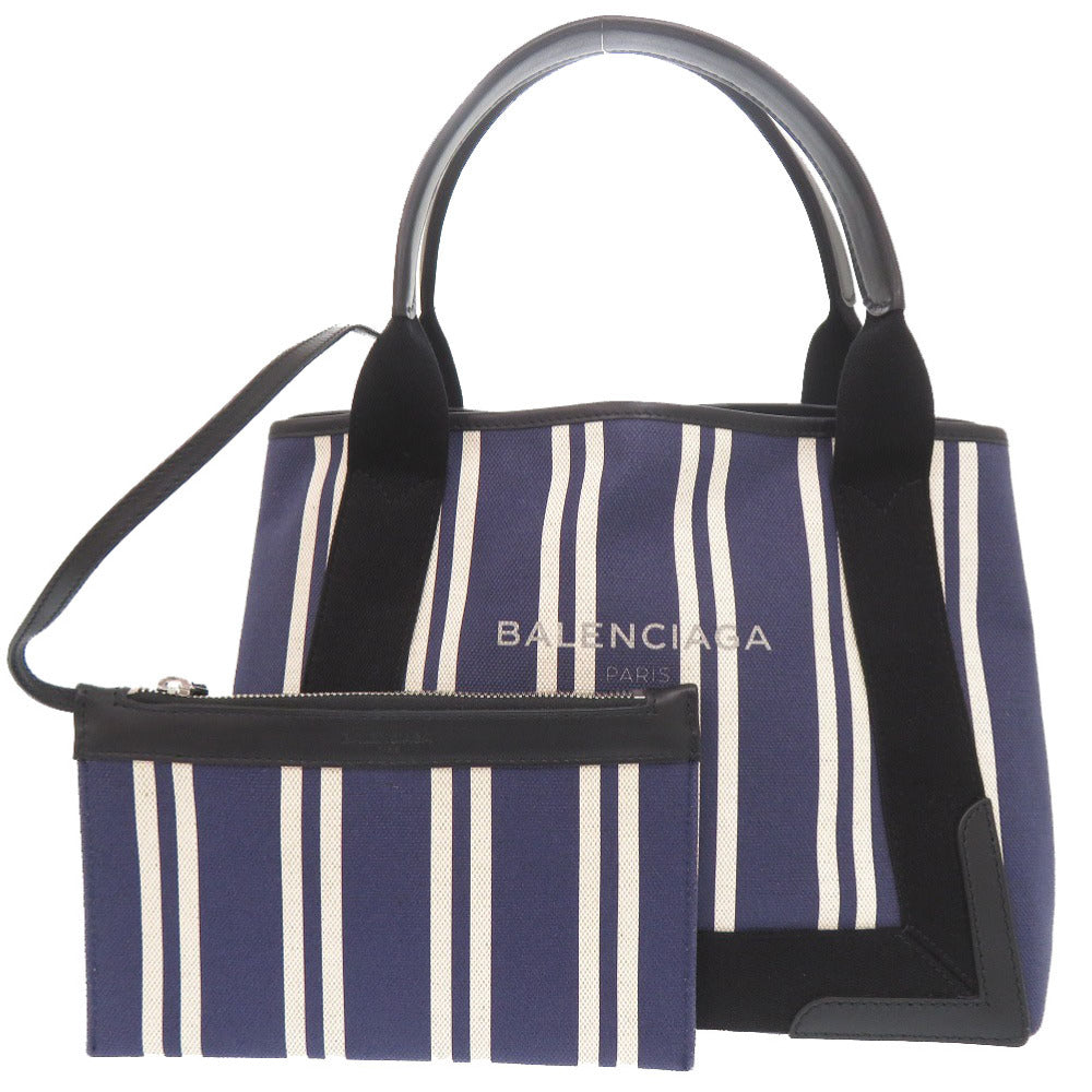 美品 バレンシアガ ネイビーカバス キャンバス レザー ネイビー トートバッグ ハンドバッグ 0737【中古】BALENCIAGA