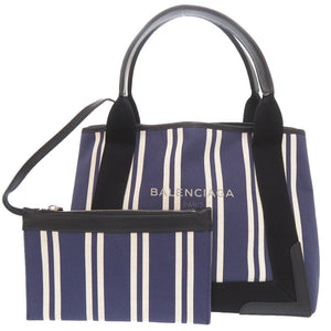 美品 バレンシアガ ネイビーカバス キャンバス レザー ネイビー トートバッグ ハンドバッグ 0737【中古】BALENCIAGA