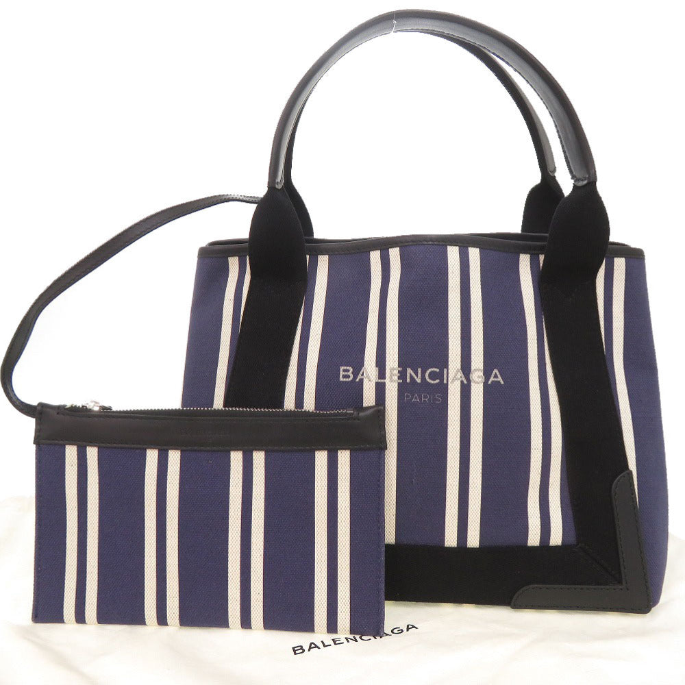 美品 バレンシアガ ネイビーカバス キャンバス レザー ネイビー トートバッグ ハンドバッグ 0737【中古】BALENCIAGA
