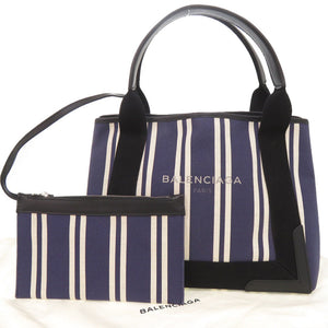美品 バレンシアガ ネイビーカバス キャンバス レザー ネイビー トートバッグ ハンドバッグ 0737【中古】BALENCIAGA