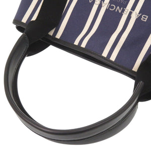 美品 バレンシアガ ネイビーカバス キャンバス レザー ネイビー トートバッグ ハンドバッグ 0737【中古】BALENCIAGA